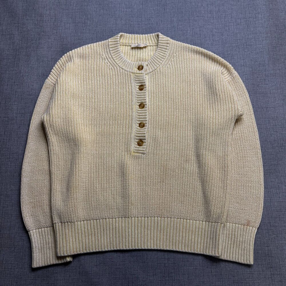 Faherty Henley Sweater Mens Medium Yellow Knitted Long Sleeve Ribbed Hem & Cuff